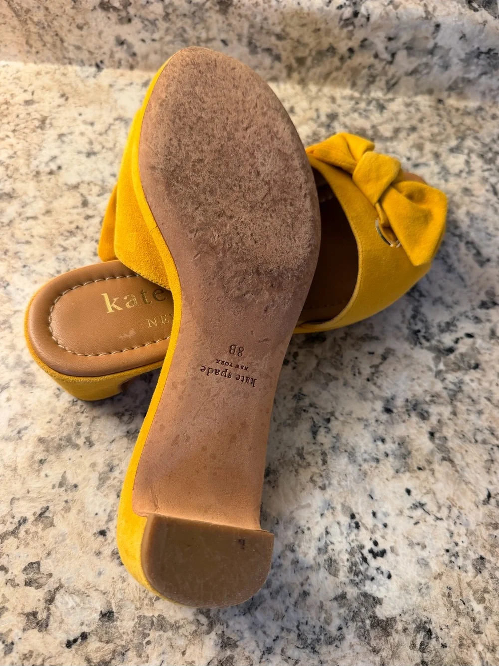 kate spade Mustard Yellow Knotted Bow Slide Mules Sandals Cute